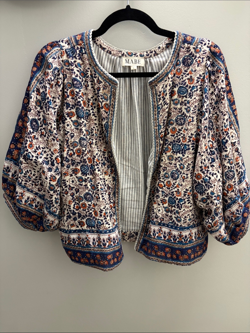 Mabe Navy & Cream Floral Open-Front Tunic Jacket
